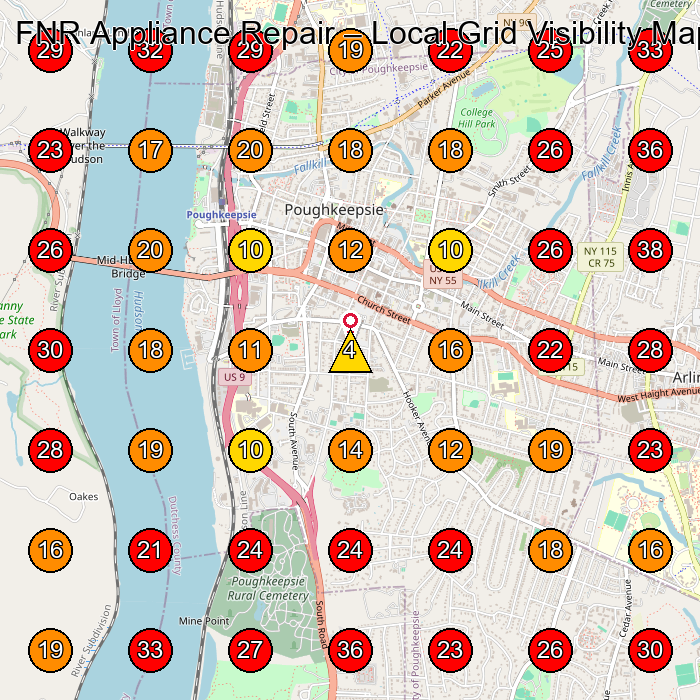 FNR Appliance Repair GeoGrid visibility map for Construction Company in Poughkeepsie